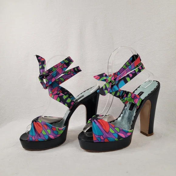 ​Marc Jacobs Geometric Print Silk Satin Wrap Platform Sandals Made in Italy 6
​D - Picture 5 of 11